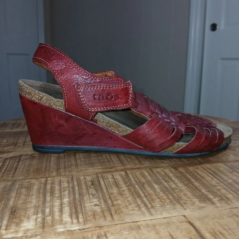 Taos Red Leather Woven Wedge Sandals Huarache Strappy Comfort Shoes EU 39 US 8 - Picture 5 of 16